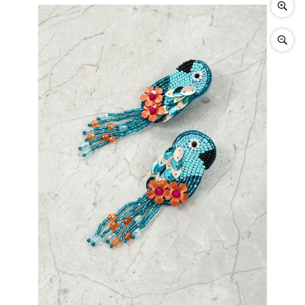 Beaded Parrot Earrings with Fringe - Picture 2 of 3